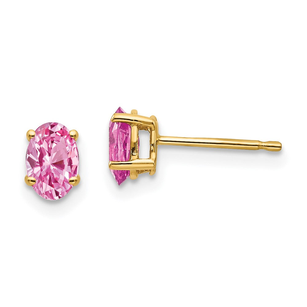 14k Yellow Gold Pink Sapphire Post Earrings