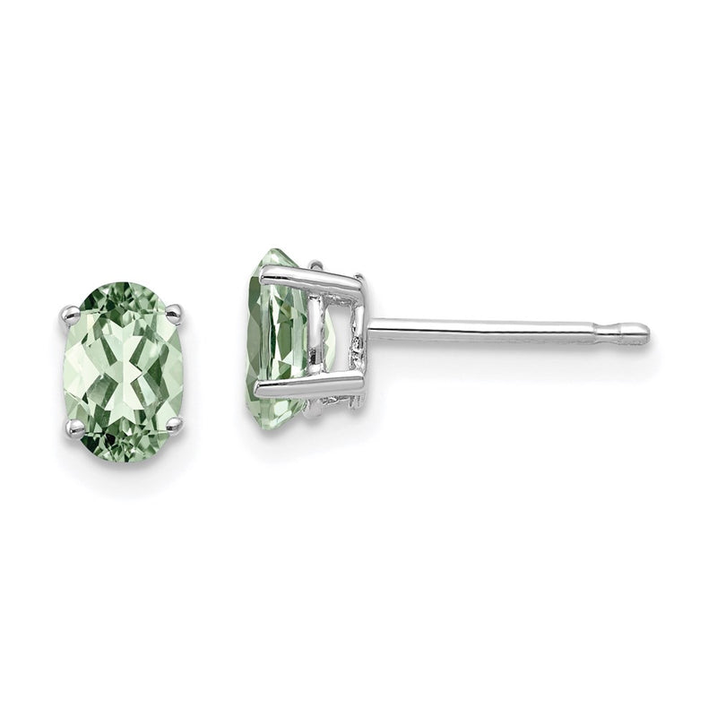 14k White Gold 6x4 Oval Green Quartz Earrings