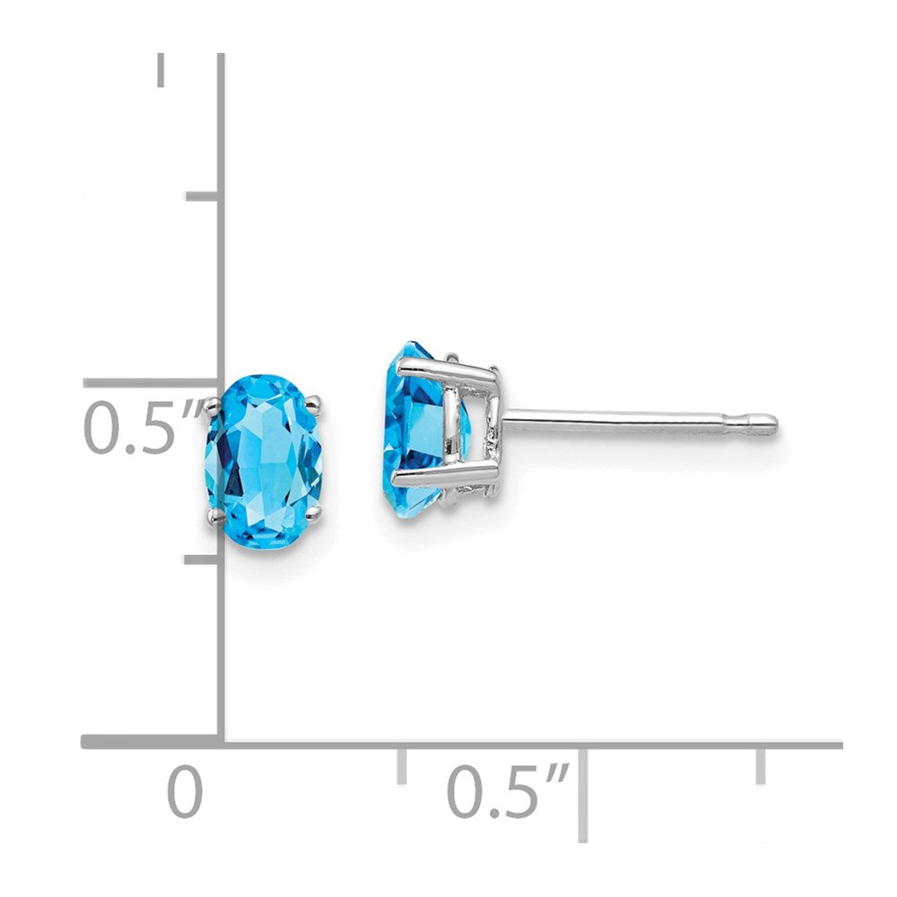 14k White Gold 6x4mm Oval Blue Topaz Earrings