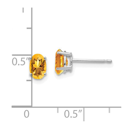 14k White Gold Citrine Oval Stud Earrings