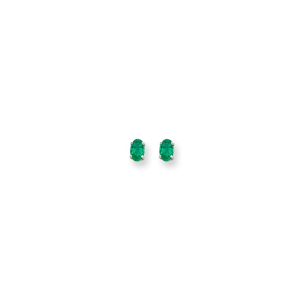 14k White Gold 6x4mm Oval Emerald Earrings