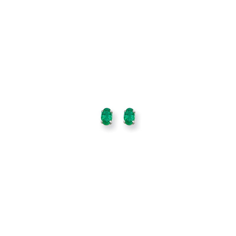 14k White Gold 6x4mm Oval Emerald Earrings