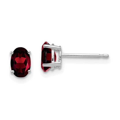 14k White Gold 6x4mm Oval Garnet Earrings
