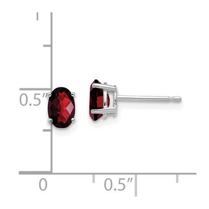14k White Gold 6x4mm Oval Garnet Checker Earrings