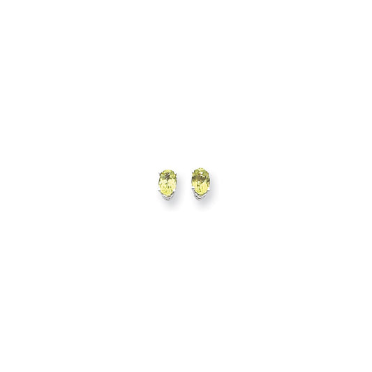 14k White Gold 6x4mm Oval Peridot Checker Earrings