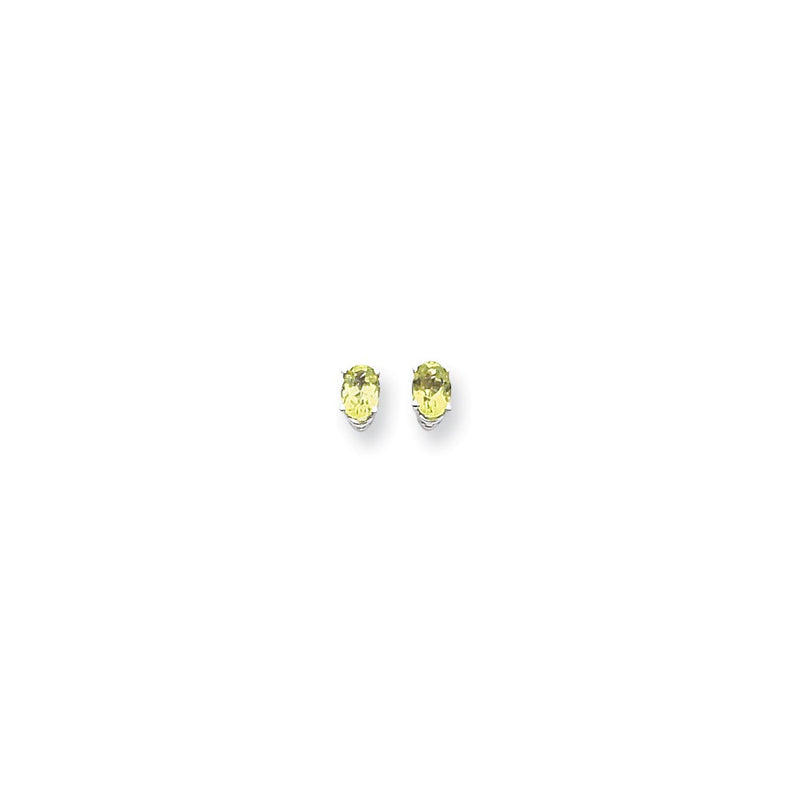 14k White Gold 6x4mm Oval Peridot Checker Earrings