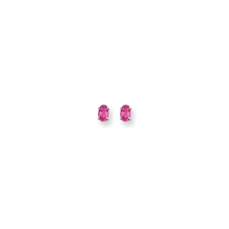 14k White Gold 6x4mm Oval Pink Tourmaline earring