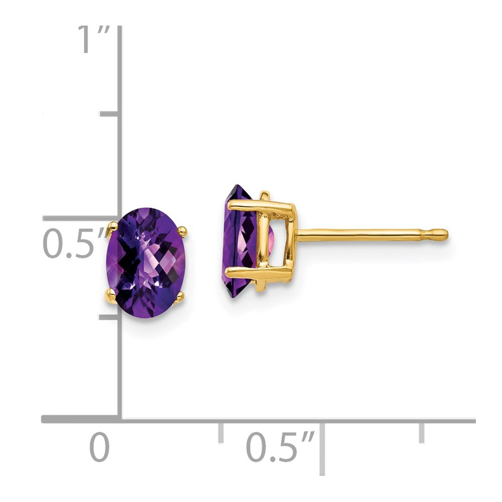14k Yellow Gold 7x5mm Oval Amethyst Checker Earrings