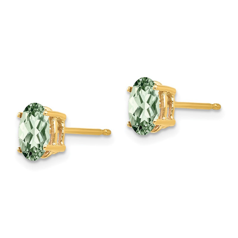 14k Yellow Gold 7x5 Oval Green Quartz Earrings
