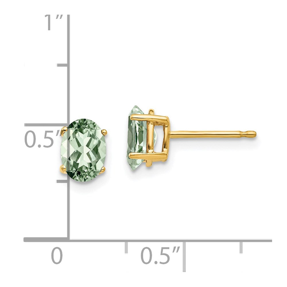14k Yellow Gold 7x5 Oval Green Quartz Earrings