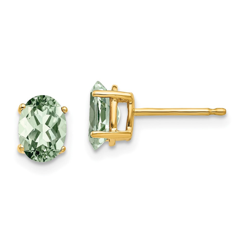 14k Yellow Gold 7x5 Oval Green Quartz Earrings