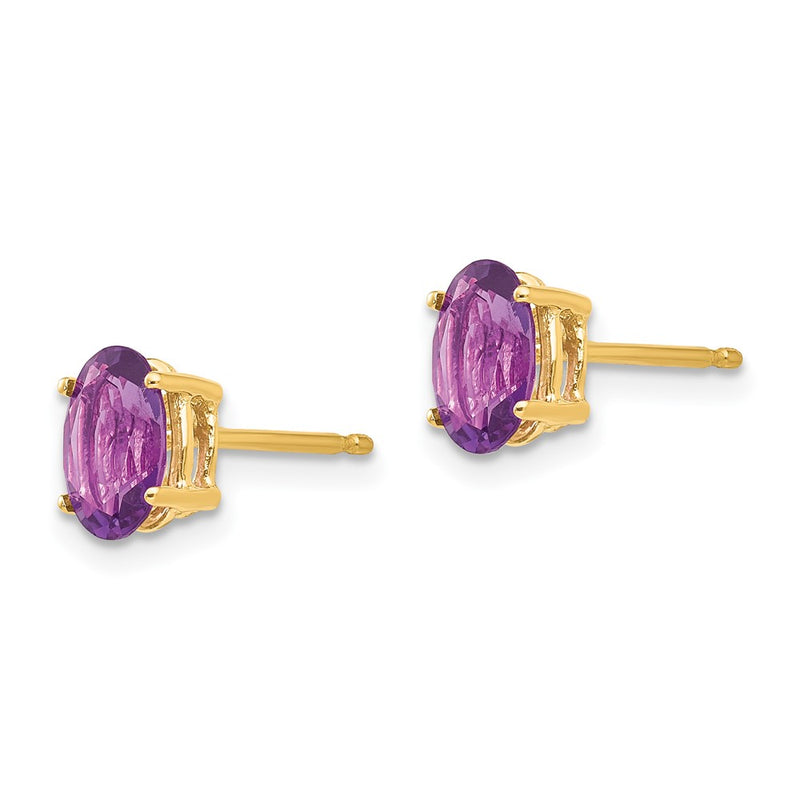 14k Yellow Gold 7x5mm Oval Amethyst Earrings