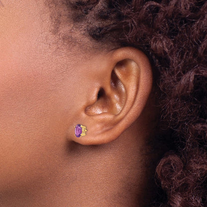 14k Yellow Gold 7x5mm Oval Amethyst Earrings