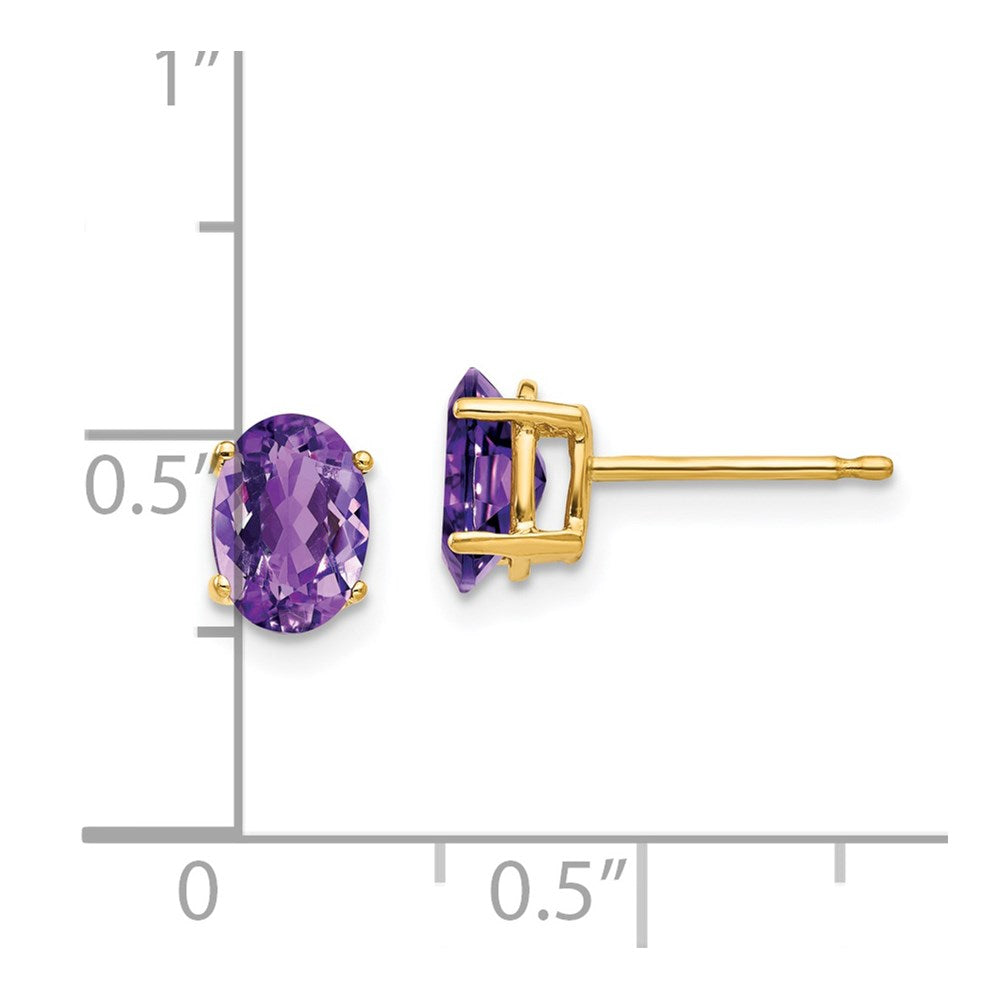 14k Yellow Gold 7x5mm Oval Amethyst Earrings