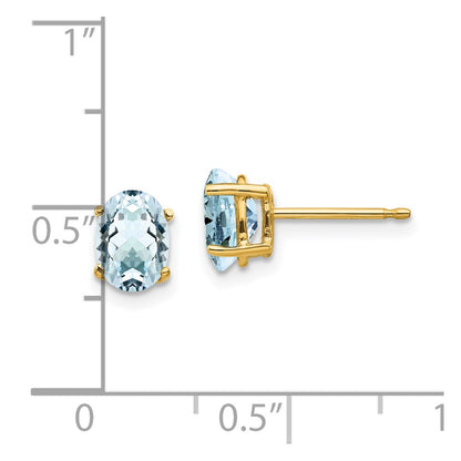 14k Yellow Gold Aquamarine Post Earrings