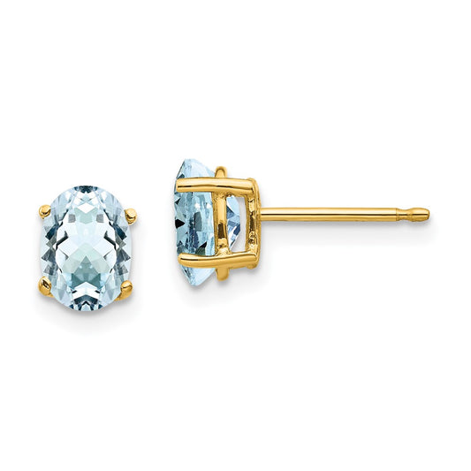 14k Yellow Gold Aquamarine Post Earrings