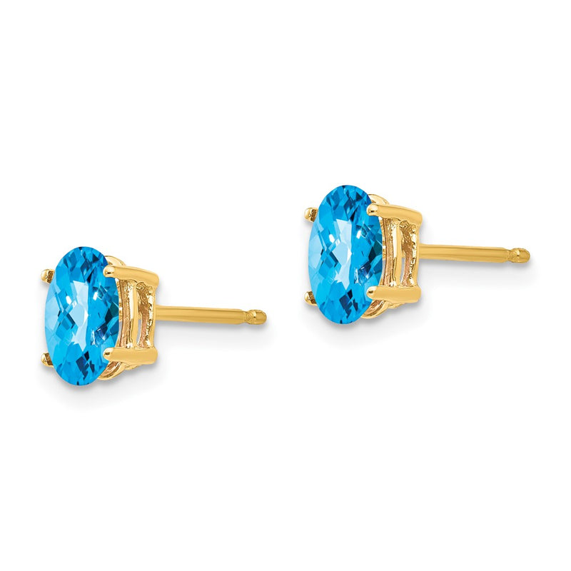 14k Yellow Gold 7x5mm Oval Blue Topaz Checker Earrings