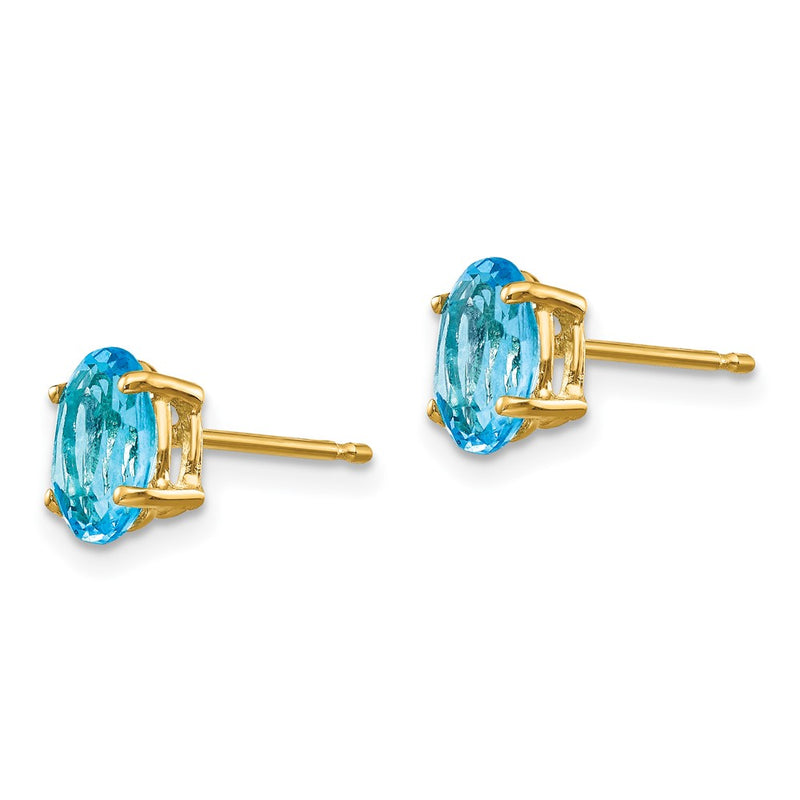 14k Yellow Gold 7x5mm Oval Blue Topaz Earrings