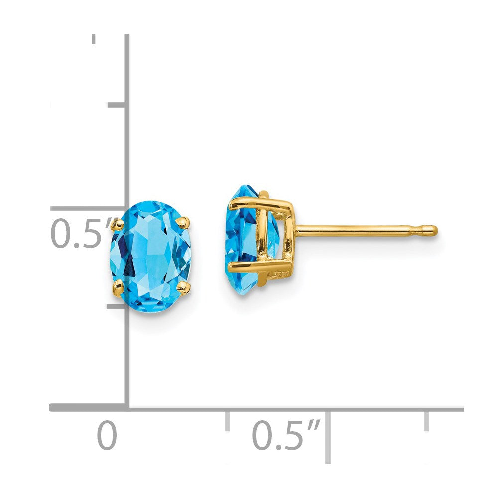 14k Yellow Gold 7x5mm Oval Blue Topaz Earrings
