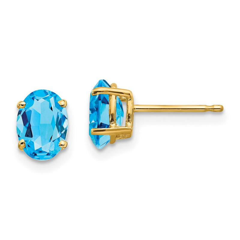 14k Yellow Gold 7x5mm Oval Blue Topaz Earrings