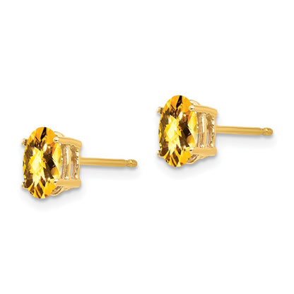 14k Yellow Gold 7x5mm Oval Citrine Checker Earrings