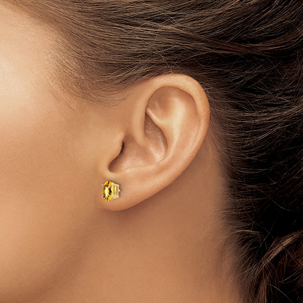 14k Yellow Gold 7x5mm Oval Citrine Checker Earrings