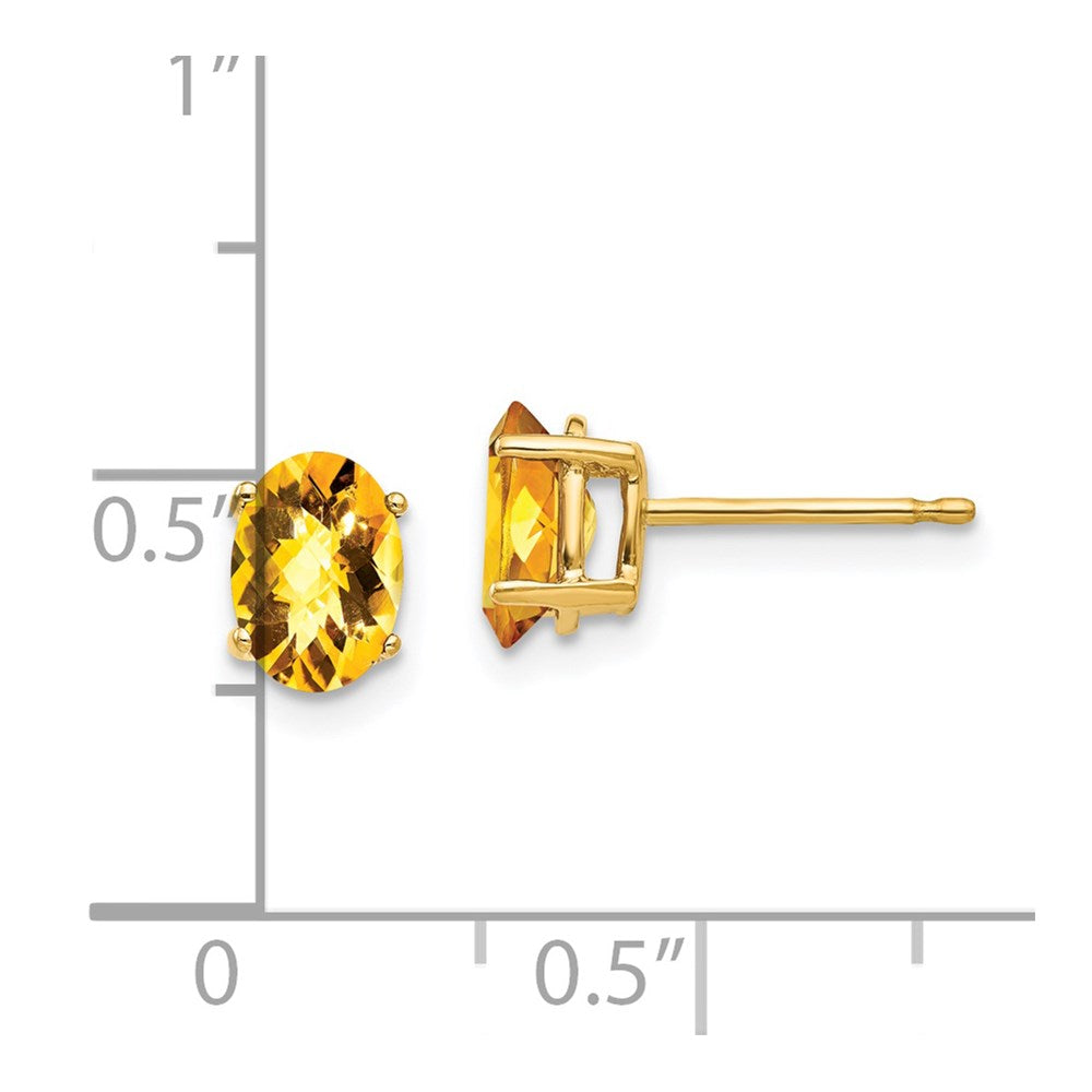 14k Yellow Gold 7x5mm Oval Citrine Checker Earrings