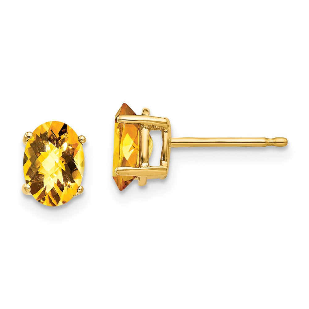 14k Yellow Gold 7x5mm Oval Citrine Checker Earrings