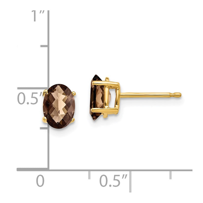 14k Yellow Gold 7x5 Oval Checker-Cut Smok Yellow Gold Quartz Earrings