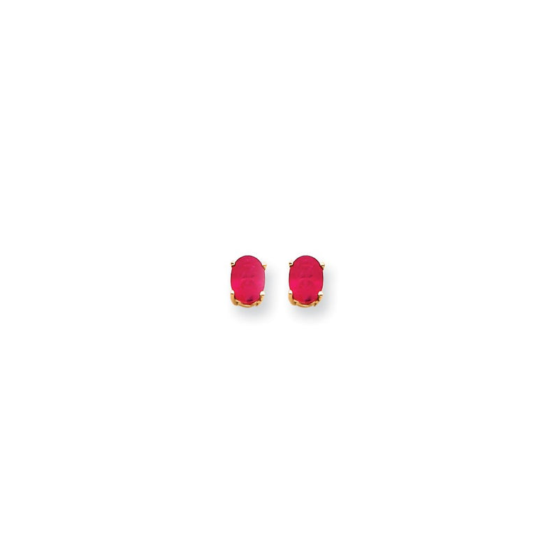 14k Yellow Gold 7x5mm Oval Created Ruby Earrings