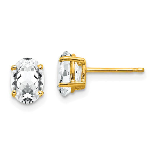 14k Yellow Gold 7x5mm Oval Cubic Zirconia Earrings