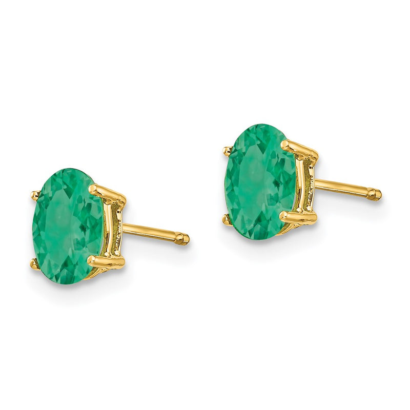 14k Yellow Gold Emerald Post Earrings
