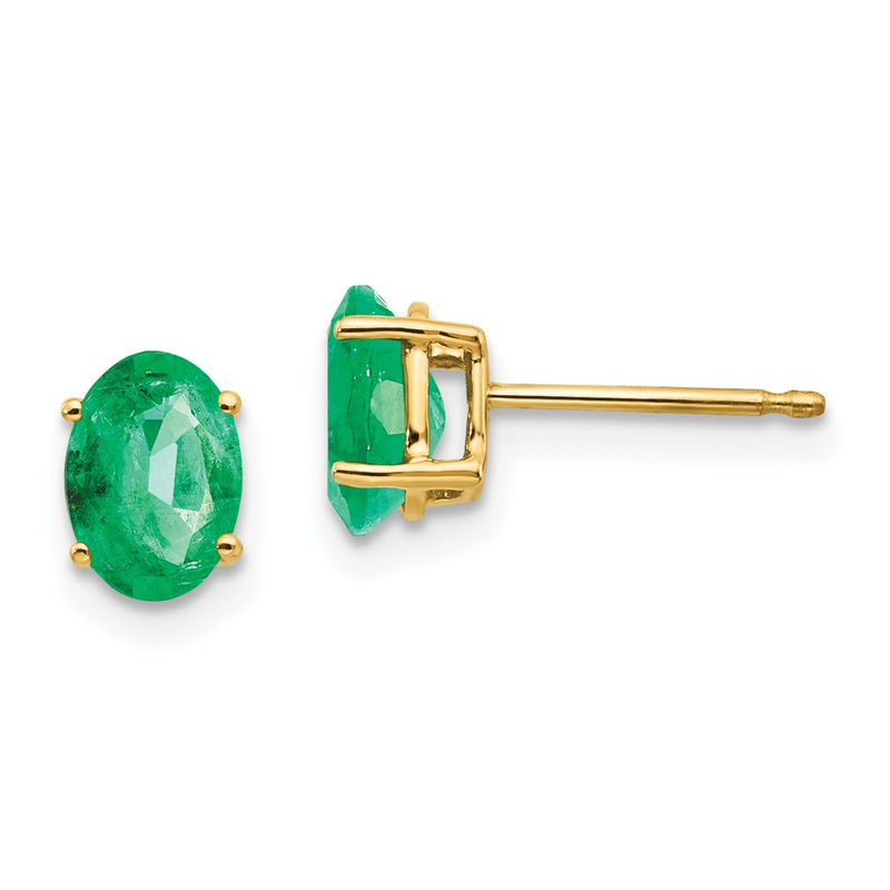 14k Yellow Gold Emerald Post Earrings