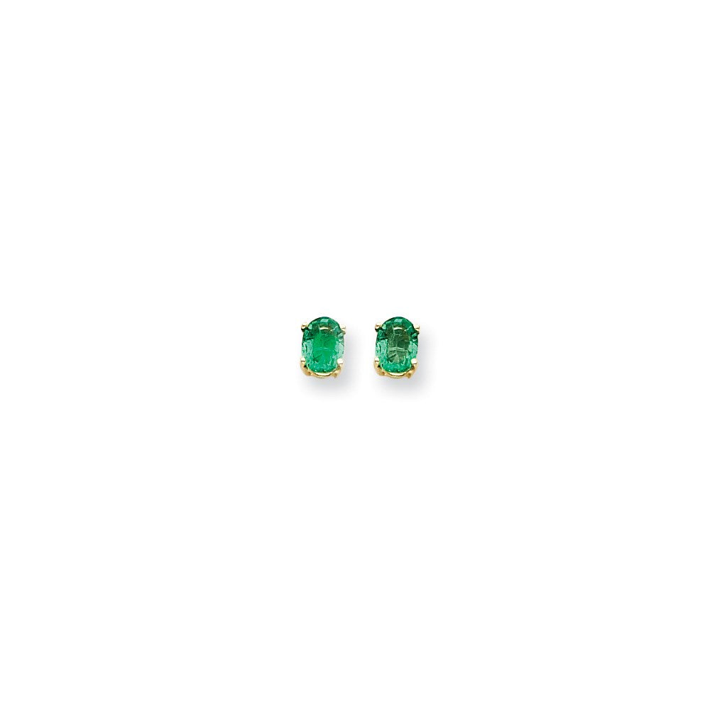 14k Yellow Gold 7x5mm Oval Emerald Earrings