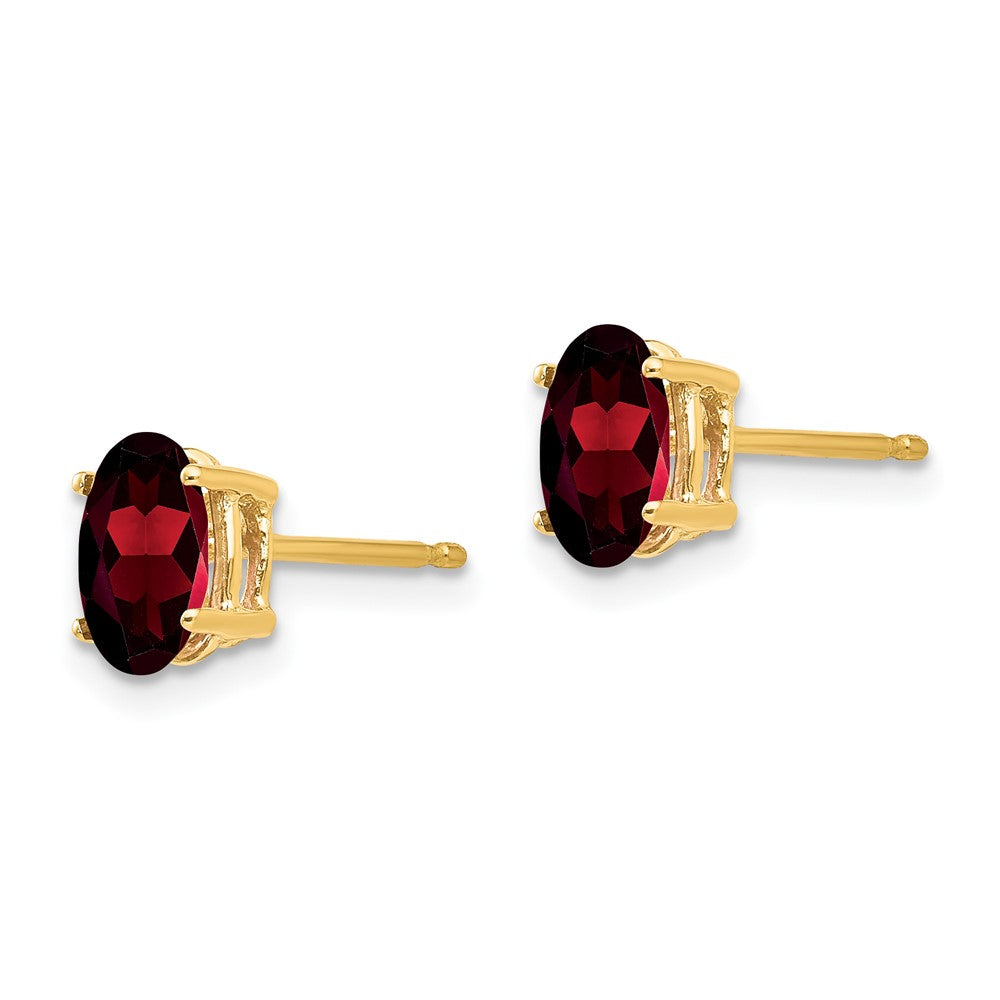 14k Yellow Gold 7x5mm Oval Garnet Earrings