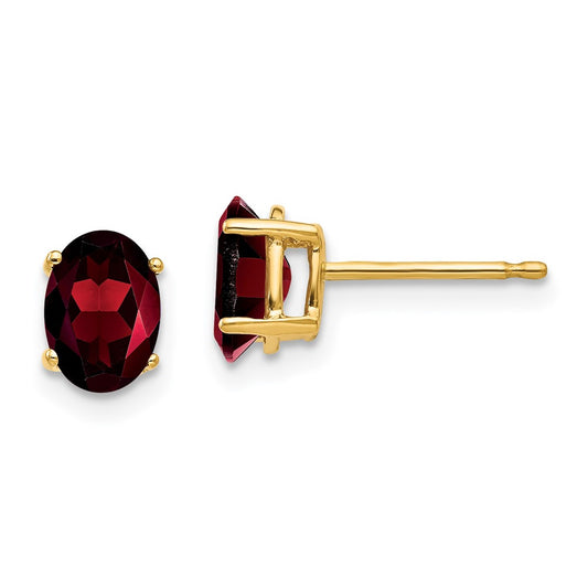 14k Yellow Gold 7x5mm Oval Garnet Earrings
