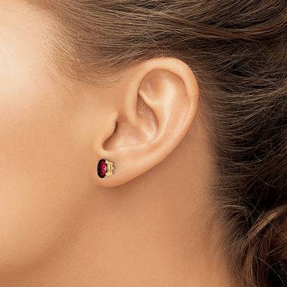 14k Yellow Gold 7x5mm Oval Garnet Checker Earrings