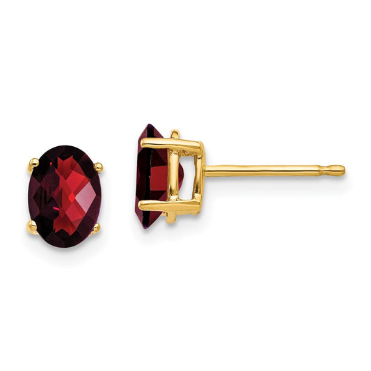 14k Yellow Gold 7x5mm Oval Garnet Checker Earrings