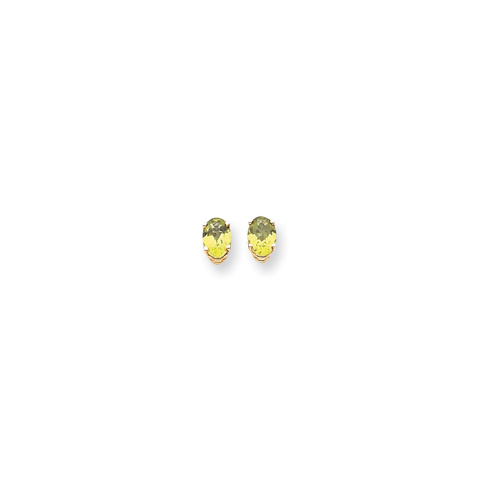 14k Yellow Gold 7x5mm Oval Peridot Checker Earrings