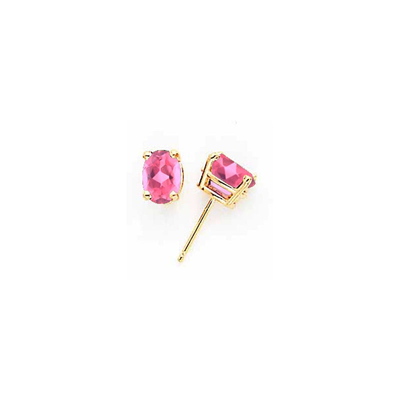 14k Yellow Gold 7x5mm Oval Pink Tourmaline earring