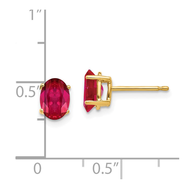 14k Yellow Gold 7x5mm Oval Ruby Earrings