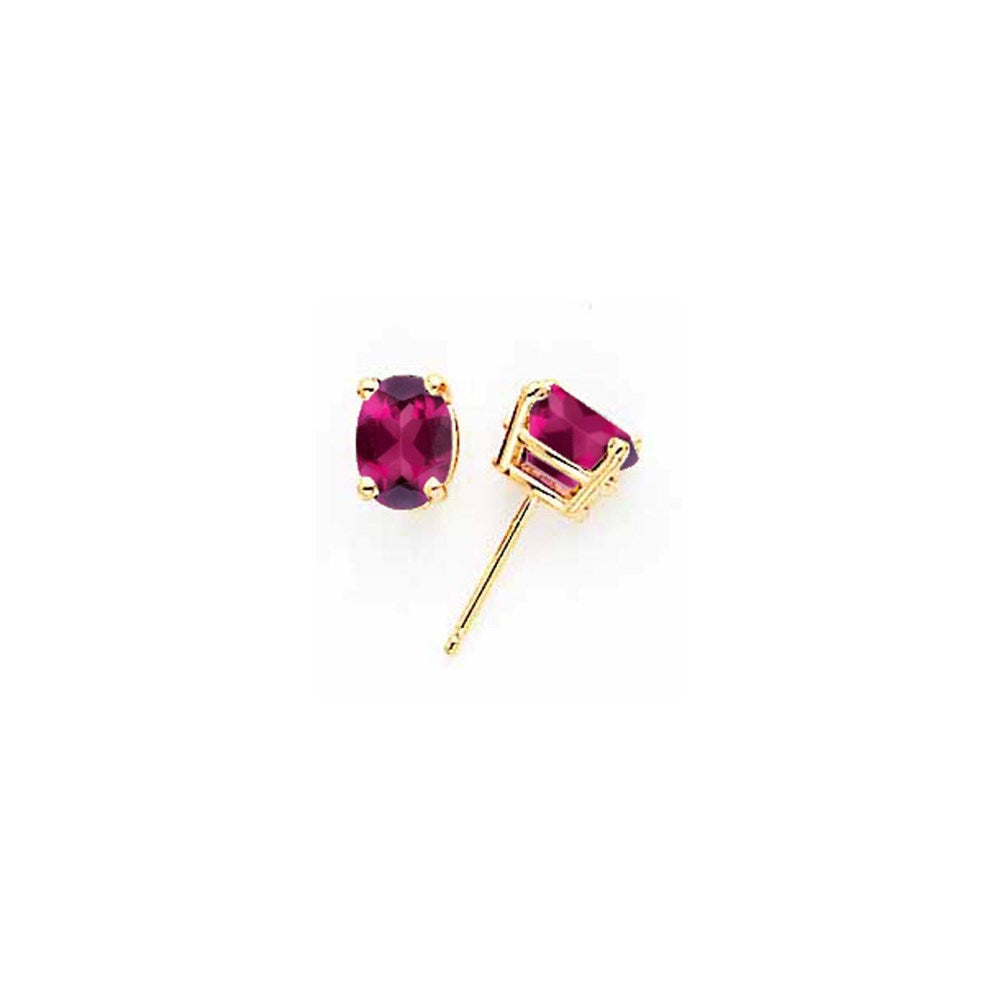14k Yellow Gold 7x5mm Oval Rhodolite Garnet earring