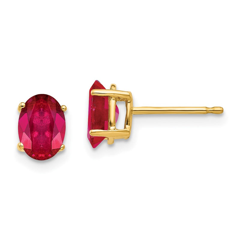 14k Yellow Gold 7x5mm Oval Ruby Earrings
