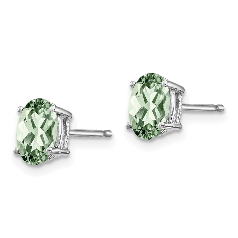 14k White Gold 7x5 Oval Green Quartz Earrings