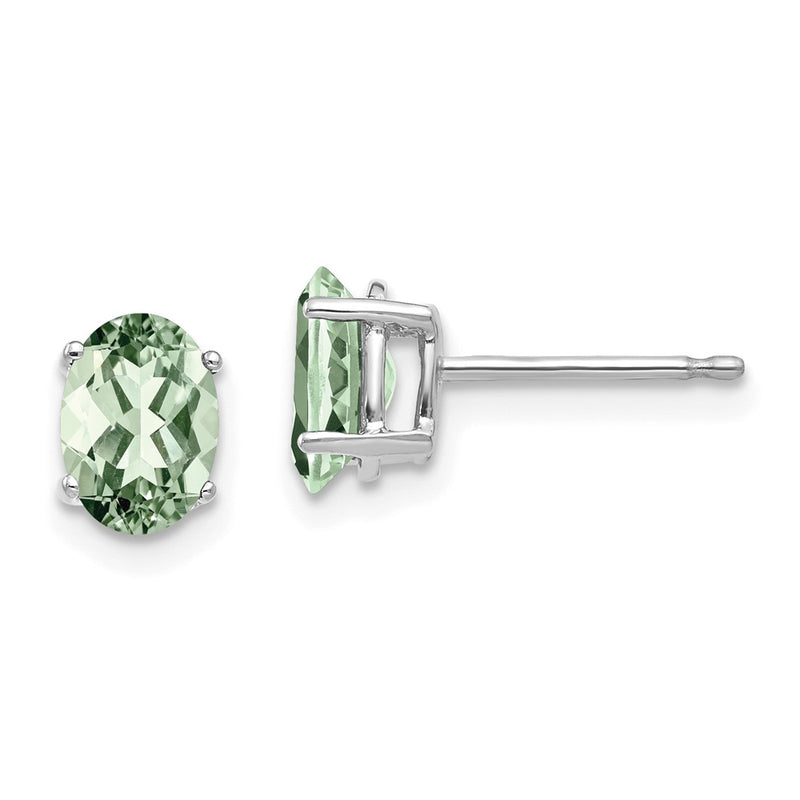 14k White Gold 7x5 Oval Green Quartz Earrings