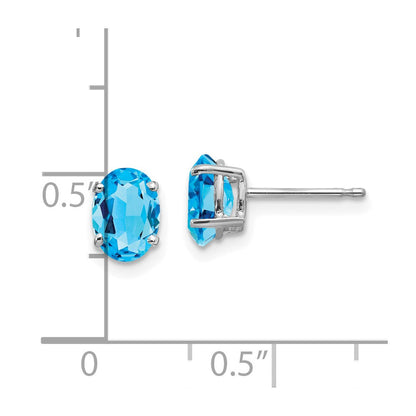 14k White Gold 7x5mm Oval Blue Topaz Earrings