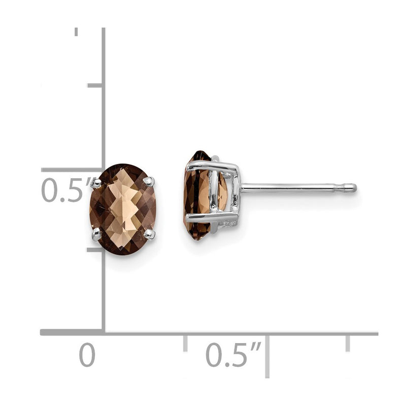 14k White Gold 7x5 Oval Checker-Cut Smok Yellow Gold Quartz Earrings