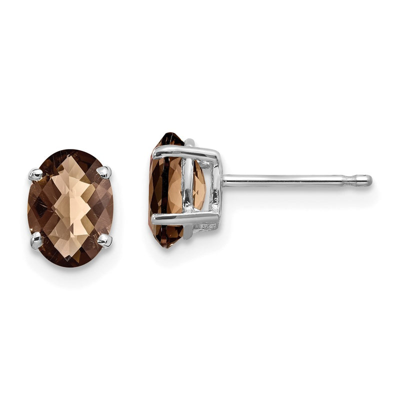 14k White Gold 7x5 Oval Checker-Cut Smok Yellow Gold Quartz Earrings