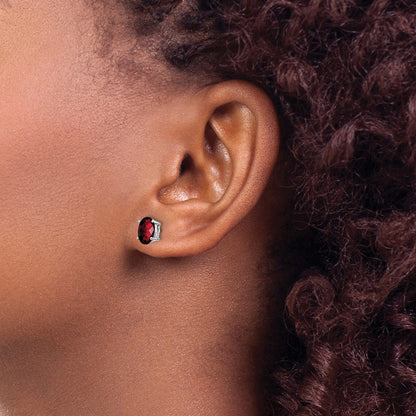 14k White Gold 7x5mm Oval Garnet Checker Earrings