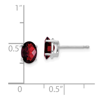 14k White Gold 7x5mm Oval Garnet Checker Earrings